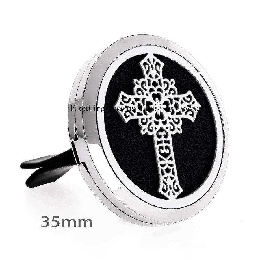 Flower of life Magnetic 35mm Stainless car air freshener Aroma Essential Oil Car Diffuser Locket Vent Clip free 10pcs pads
