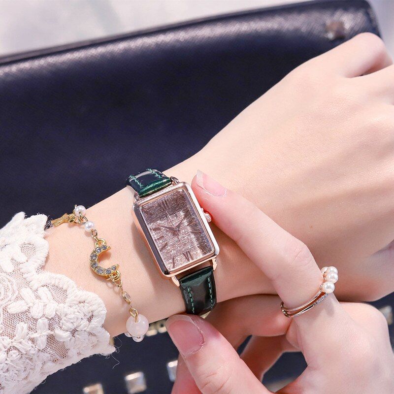 Fashion Women Quartz Watches Luxury all Square Ladies Watch Bracelet Alloy Dial Pink Strap Wristwatch Womens Clock Reloj Mujer