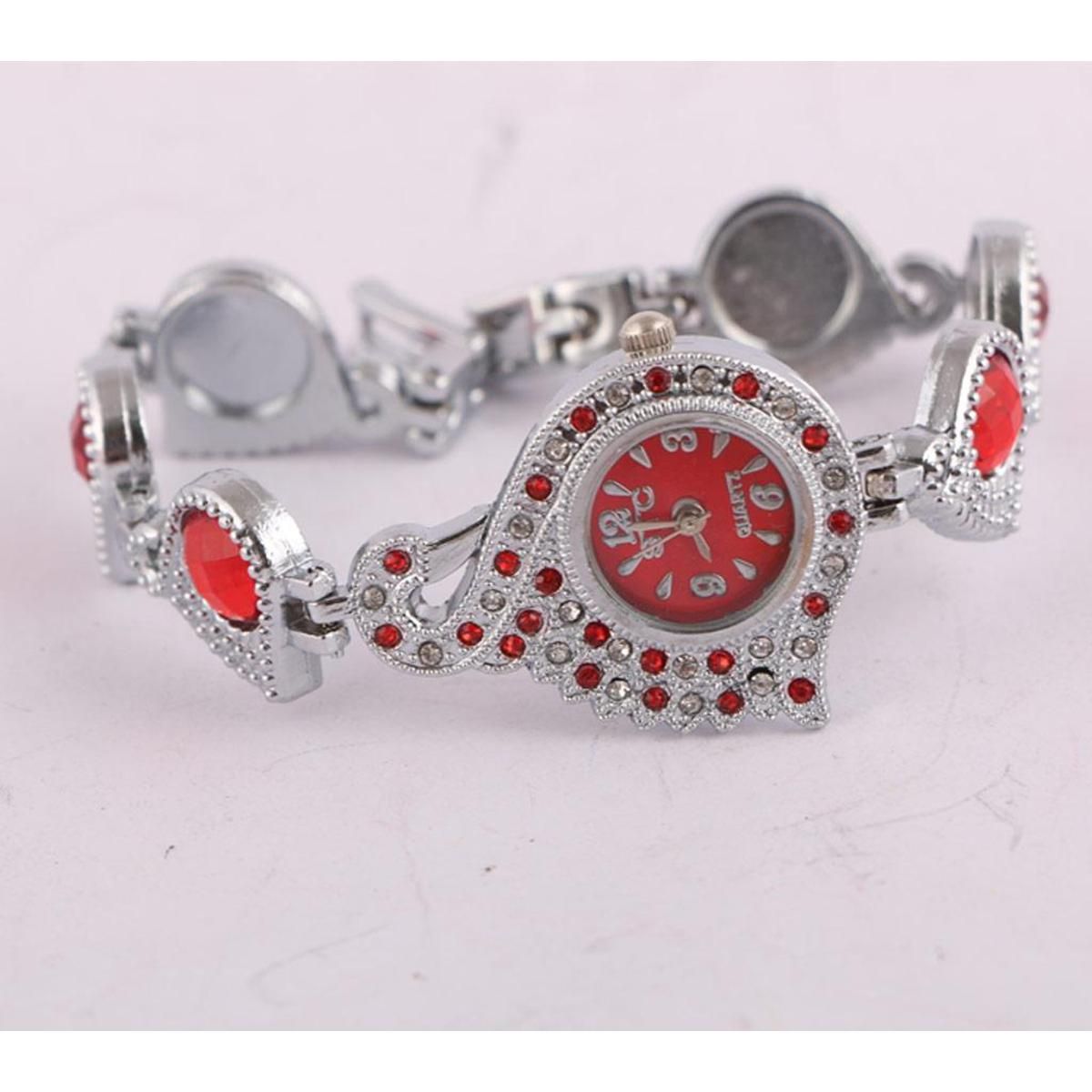Stainless Steel Analog Watch for Women - Red and Silver(Null)
