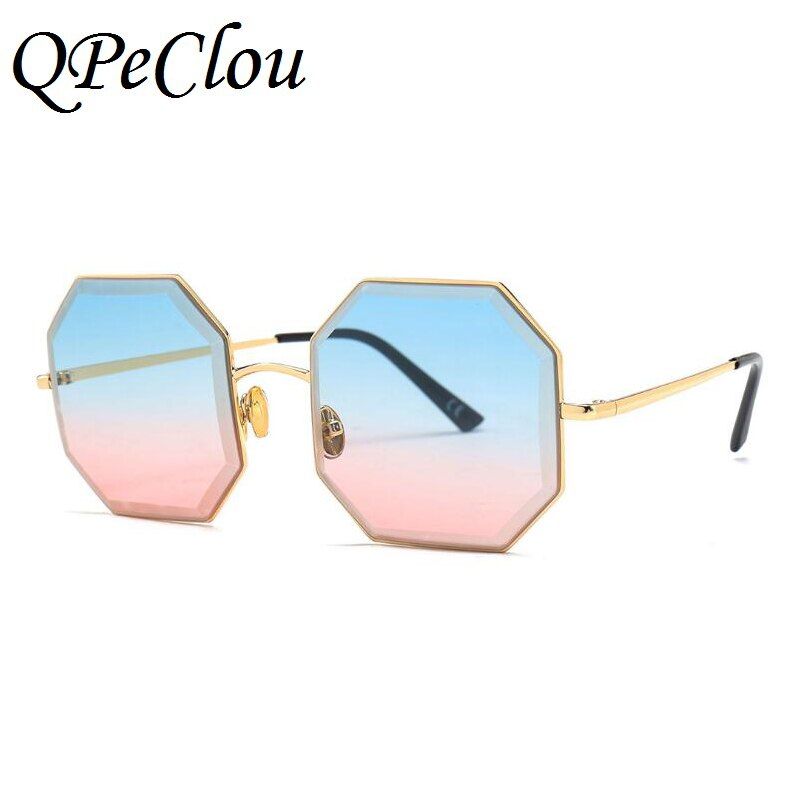 Blue Pink0567QPeClou Frameless Square Sunglasses Women 2018 Big Frame Sun Glasses Men Octagon Gradient Eyeglasses Rimless Eyewear UV400
