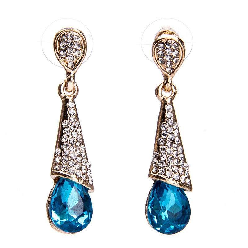 Elegant Rhinestone Ear Drop Fashion Multi Tangent Plane Gemstone Dangle Earring Ethnic Jewelry