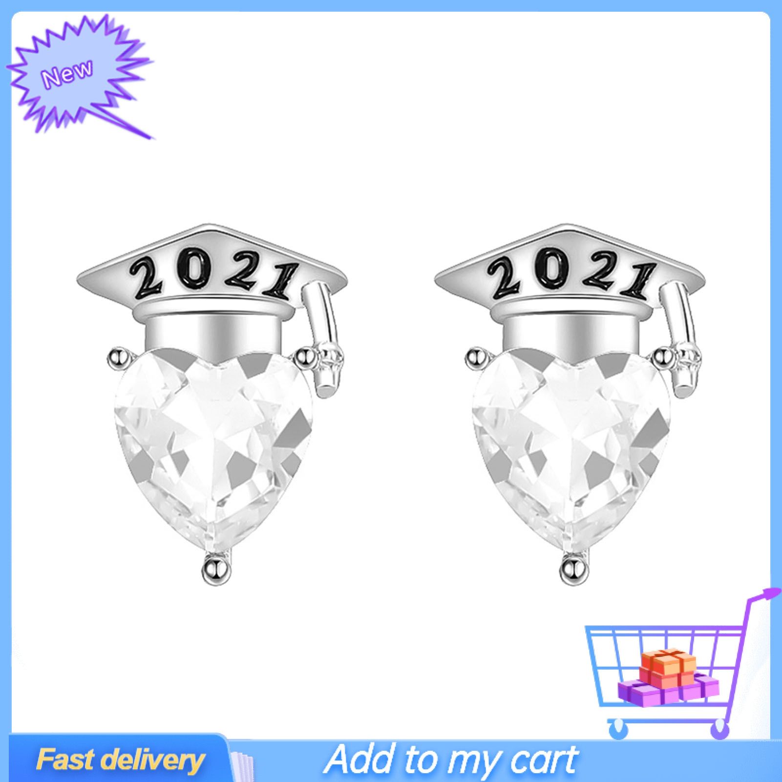 Women Cubic Zirconia All-match Heart Shape 2021 Engraved Stud Earrings Graduation Gift for Party