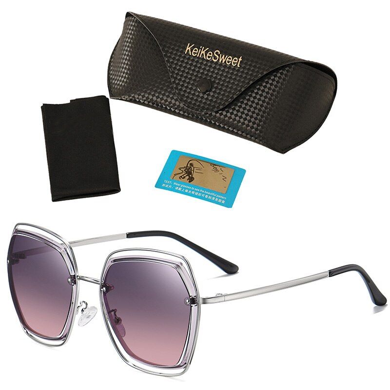 Silver PinkKeiKeSweet Top Polarized Brand Vintage Sunglasses Women UV400 Oversized Rays Party Outdoor Sun Glasses Lady Shades Cool