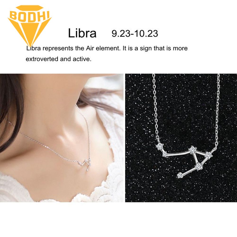 Shiny Rhinestone Women Horoscope Astrology Constellation Sign Guardian Necklace