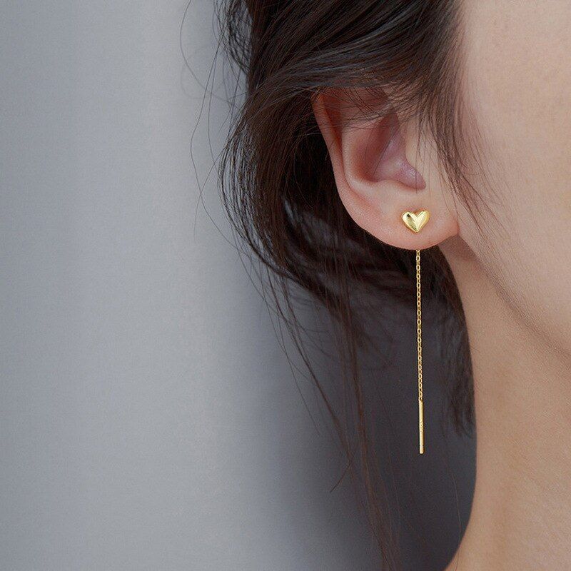Heart Long Tassel Earrings Girls Gold Silver Color Drop Earrings For Women Korean Ladies Dangle Earrings Fashion Jewelry 2021