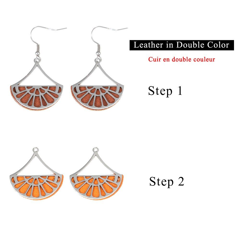 Cremo Stainless Steel Geometric Fan Pendant Earrings for Women Georgette Drop Hanging Earrings Leather Dangle Earrings Jewelry