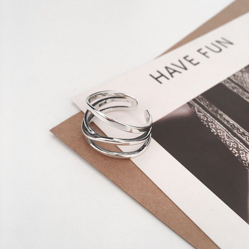 Bijoux  Simple Style 925 Sterling Silver Multilayer Line Rings For Women Gifts Large Chains Rings muti lines