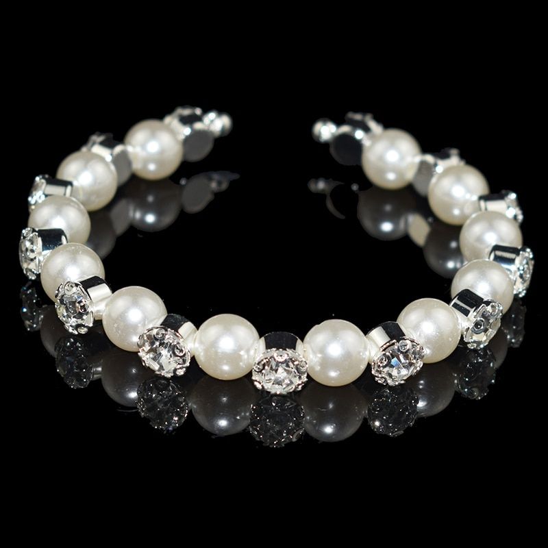 Fashion Imitation Pearl Silver Plated Crystal Multi-layer Cuff Bangles Rhinestones Bride Open Bangle Jewelry