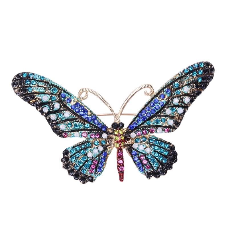 Green Butterfly Brooch Mix Color Rhinestone Brooches For Women Lady Fashion Jewelry Boutonniere