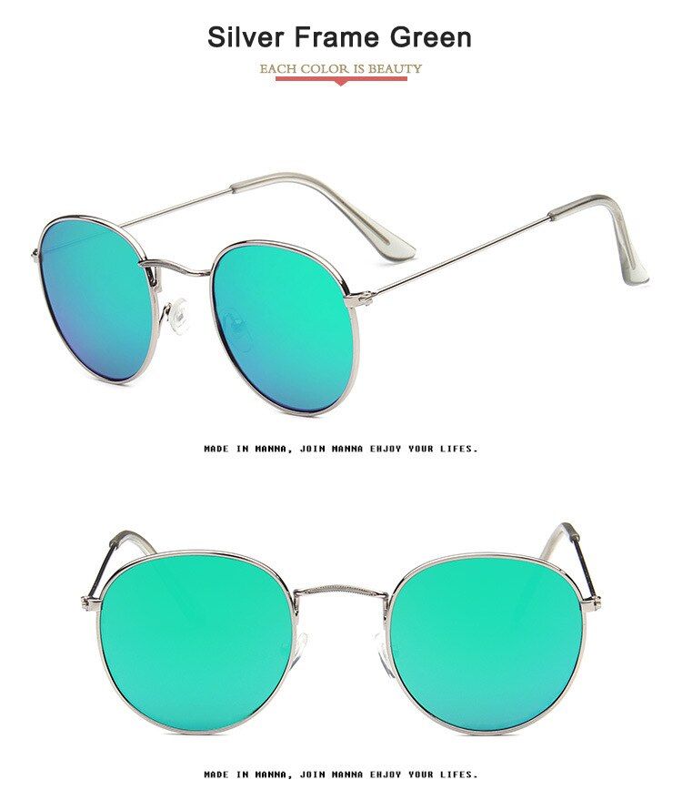 Silver GreenLongkeeper 2020 Classic Small Frame Round Sunglasses Women/Men Brand Designer Alloy Mirror Sun Glasses Vintage Modis Oculos