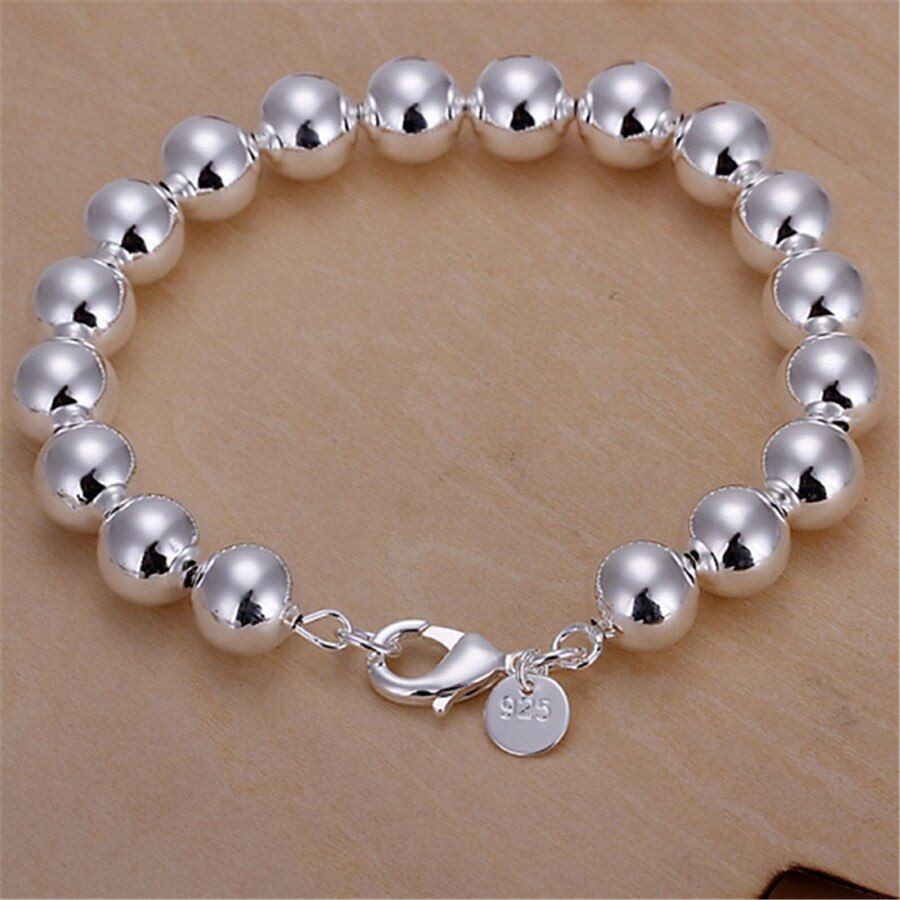 Classic Hollow 10MM beads silver color bracelets listings high -quality fashion jewelry Christmas gifts