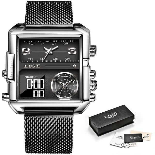 LIGE wrist watch with double display Digital Time Watch LG8925 - Black