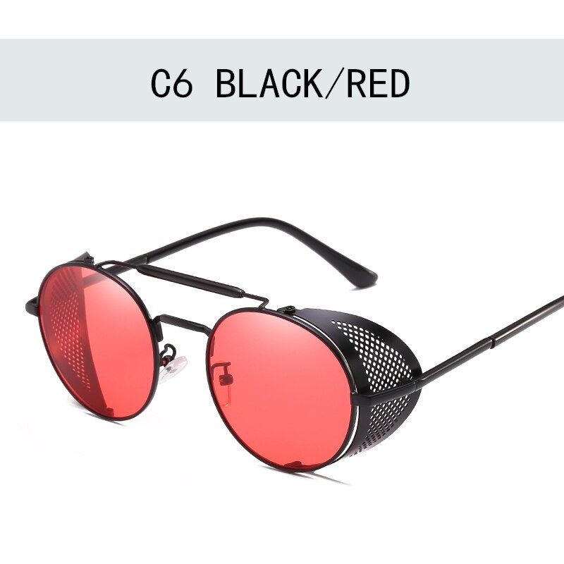 Black Red2021 Retro Steampunk Sunglasses Round Designer Steam Punk Metal Shields Sunglasses Men Women UV400 Gafas de Sol