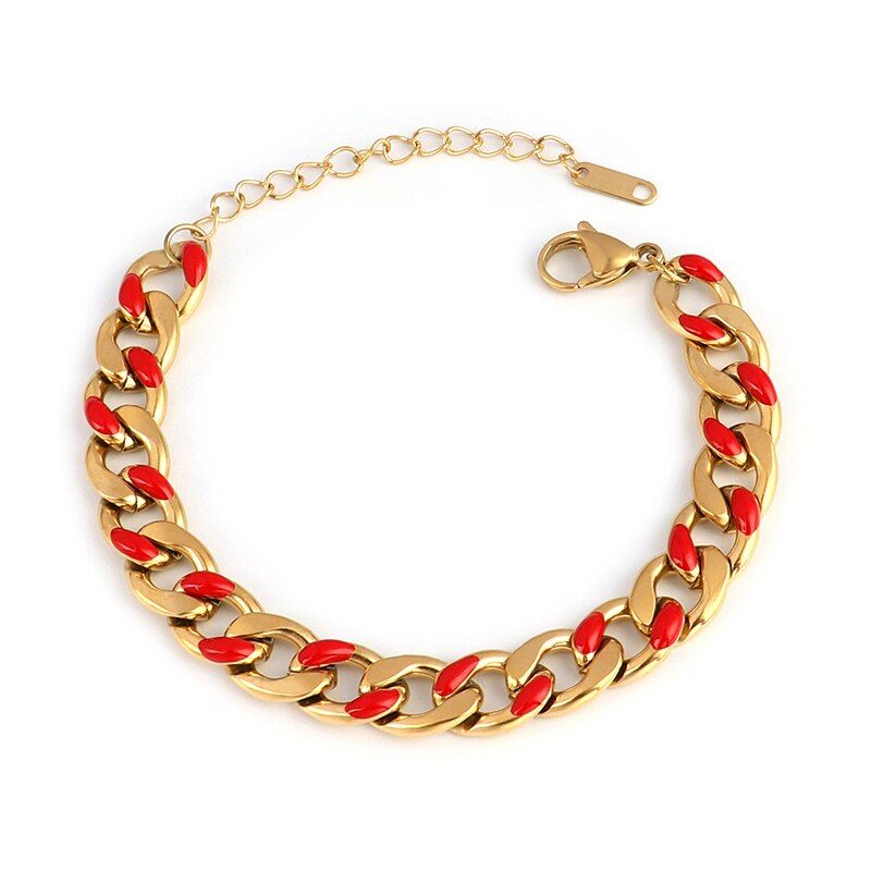 Stainless Steel Bracelets For Women Color Thick Chain Bracelet Punk Curb Cuban Chunky Zircon Bracelet Women Bracelet Jewelry