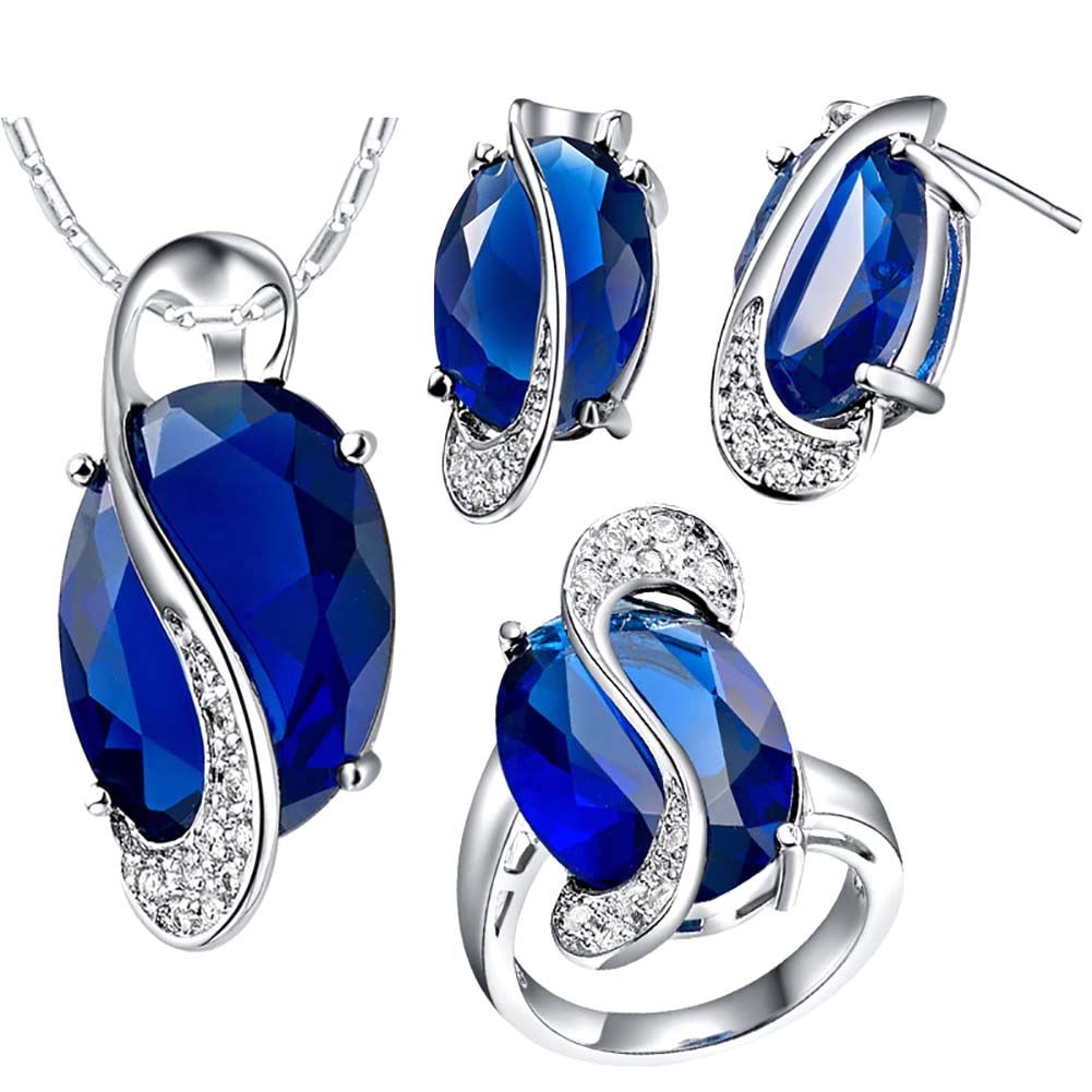 Fashion Women Rainbow Topaz Pendant Necklace Earrings Jewelry Set