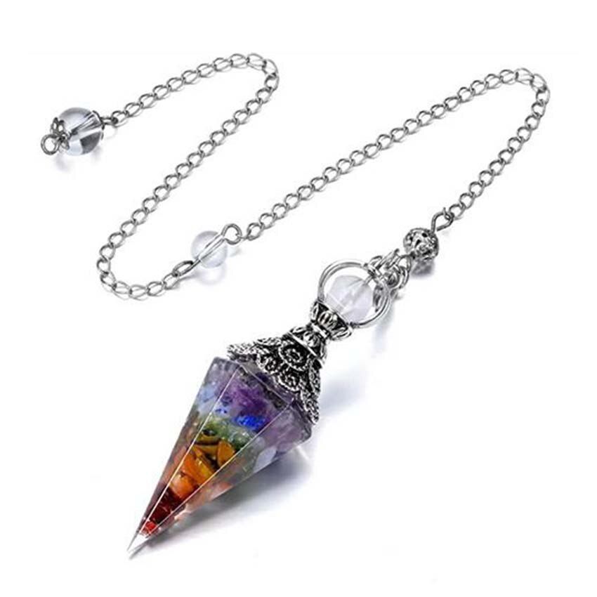 KFT Natural Hexagon Point Pendant Pendulum for Reiki Wicca Dowsing Balancing Spiritual Resin Pendulums Necklace