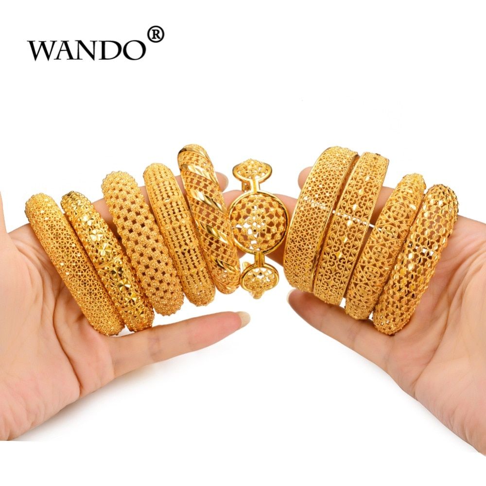 Wando Variety Gold Color Dubai Arab Flower Cuff Bracelet&Bangles For Women Man Wholesale Wedding Bracelet Vintage Ethnic Jewelry