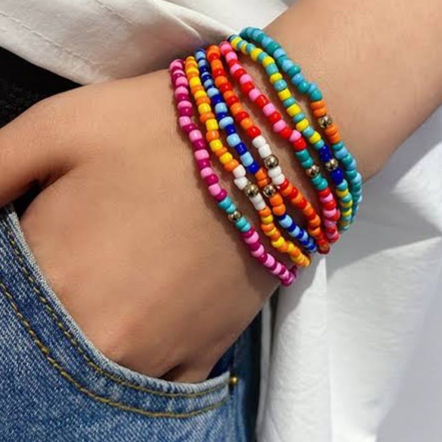 Korean Girl Band Style Beaded Colorful Disc Zula Bracelet Set (7 piece) Bracelet Set for teenage fan girls