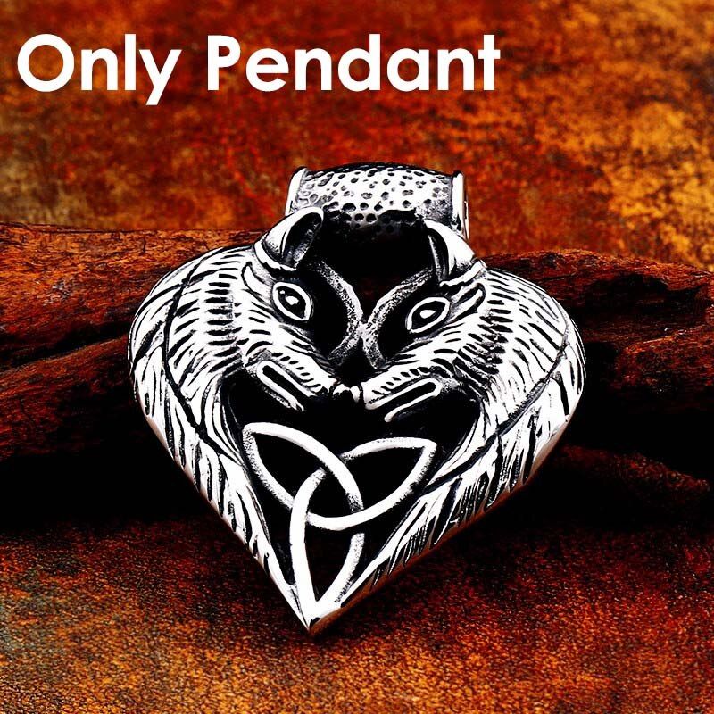 steel soldier Double wolf Heads Animal pendant Heart design charm guardian Viking necklace man Gift choker Jewelry