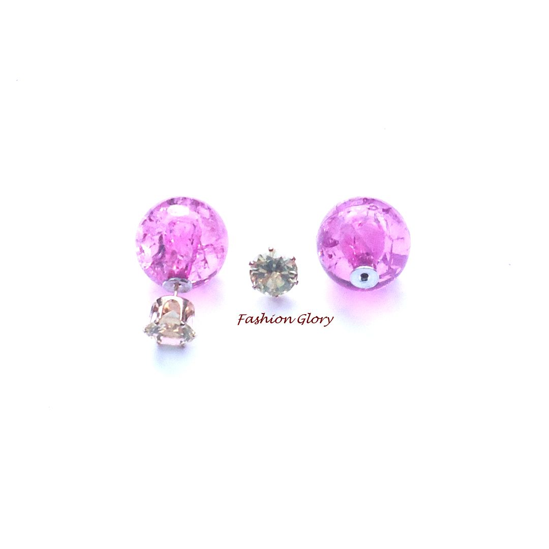 Fashionable Crystal Glass With Stone Double-Side Stud Earrings Women and Girls.