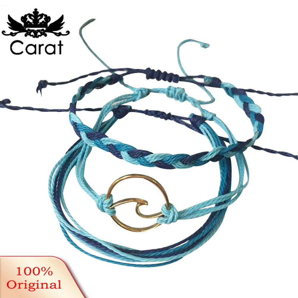 3Pcs Women Summer Beach Sea Wave Strand Bracelet Adjustable Bangle Jewelry Gift