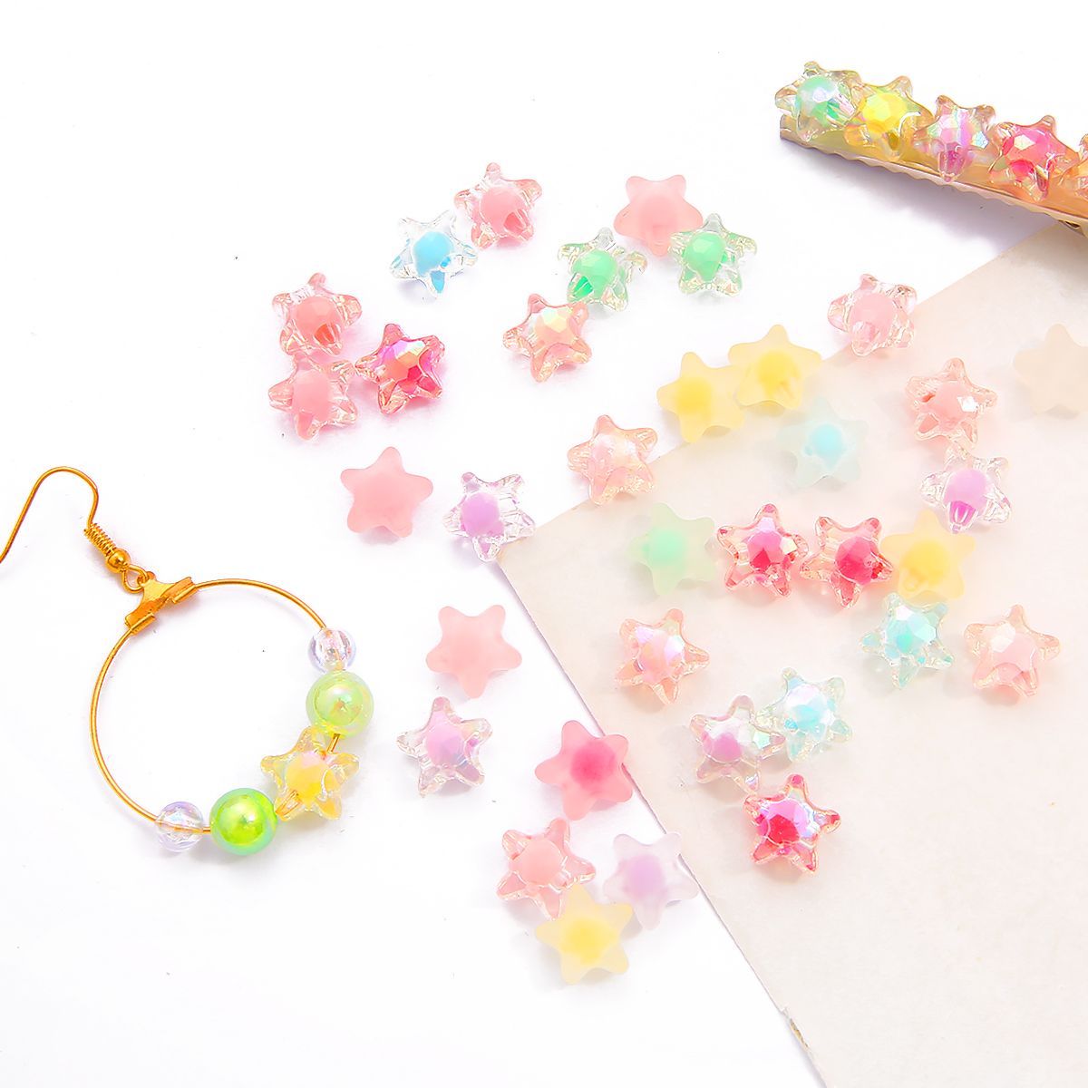 80pcs 11x11.5mm Acrylic Spacer Beads Five-pointed Star Rainbow Color Beads For Jewelry Making
