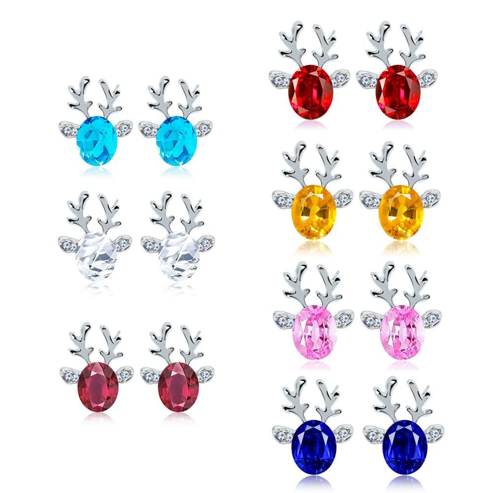 1Pair Elegant Lovely Crystal Gem Deer Earrings Christmas Jewelry Gift for Women