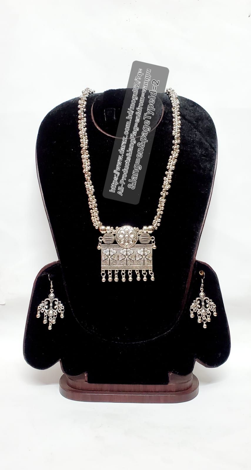 Antique Design Oxidised Silver Necklace With Earrings