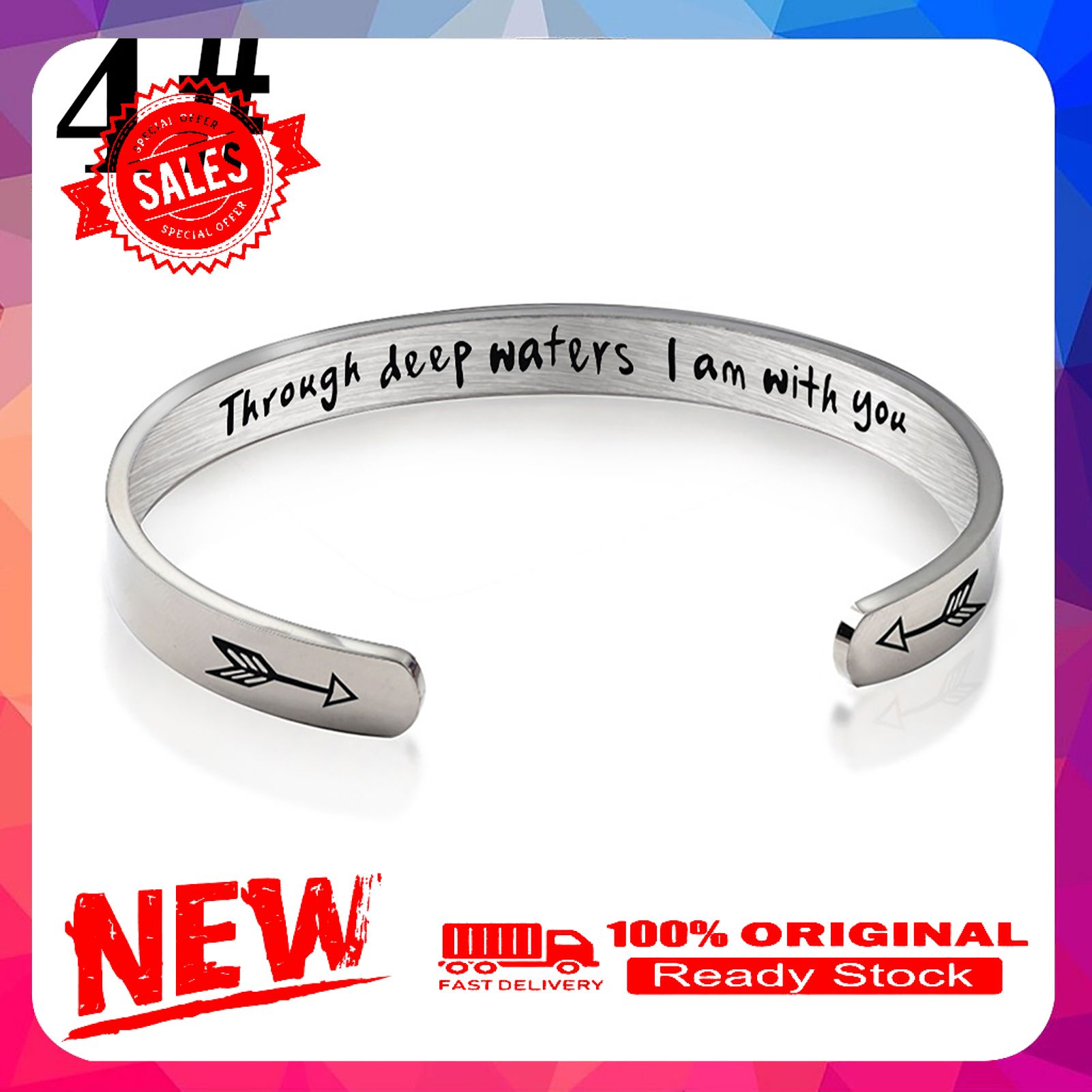 Stainless Steel Letter Carved Keep Fucking Going Open Cuff Bracelet Bangle Gift
