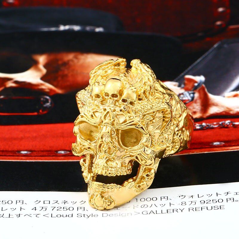 BEIER punk cool three skull fashion Big ring Stainless Titanium Steel Punk fashion for men jewelry Halloween party BR8-526