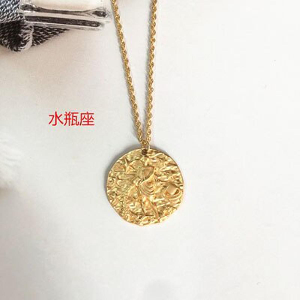 Gold Chain Hammered Metal Embossment 12 Zodiac signs Pendant Choker Necklace Korean Fashion Neck Jewelry Minimalist Accessories