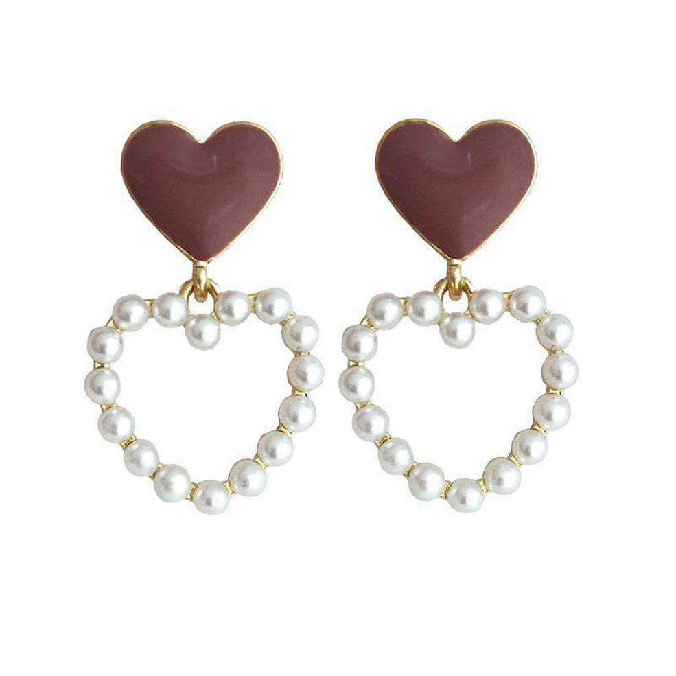 Red Gemstone Pearl Peach Heart Earrings (hypoallergenic S925 Silver Needle)