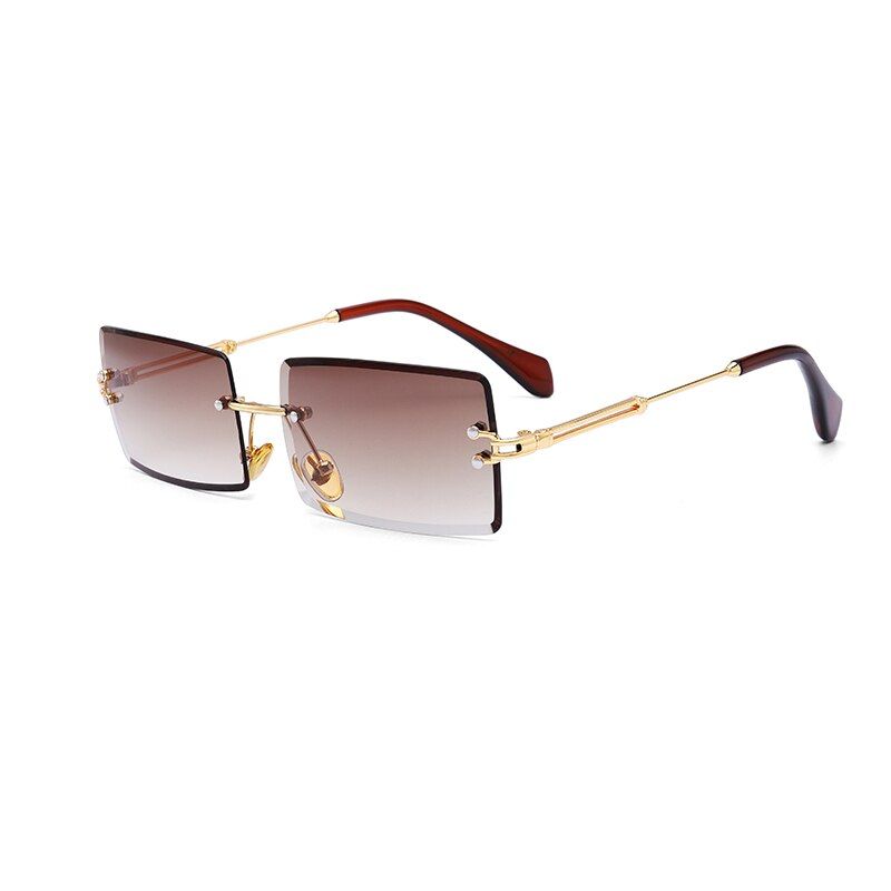 C03 Brownretro oval sunglasses women frameless gray brown clear lens rimless sunglasses for women uv400