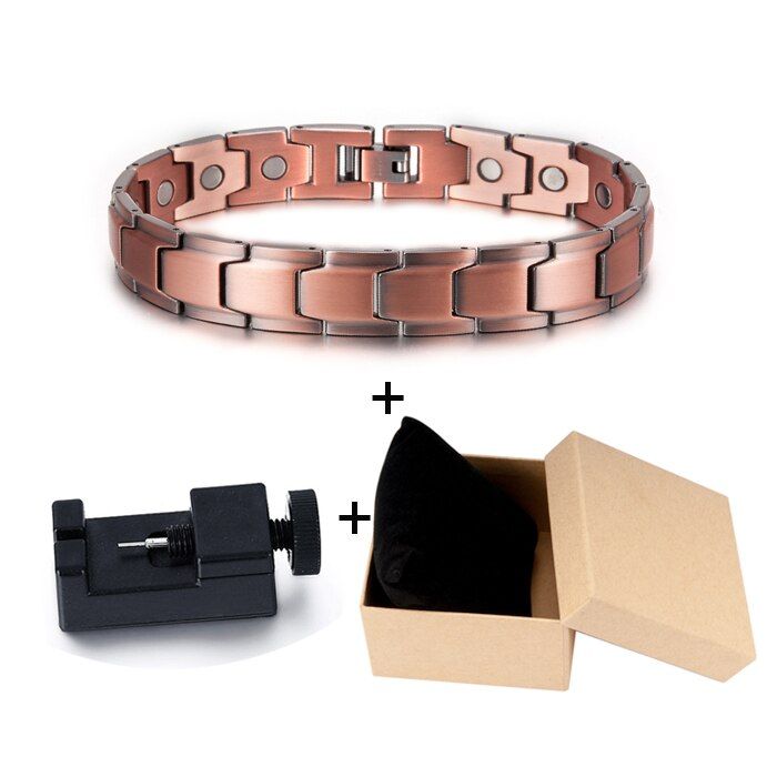 Pure Copper Magnetic Bracelet Arthritis 12MM Chain Link Benefits Energy Magnetic Bracelet Copper Metal Hologram Bracelet Male
