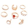 Vintage Rhinestone Jewelry Set 5Pcs Rings + 3Pcs Moon Star Stud Open Earrings