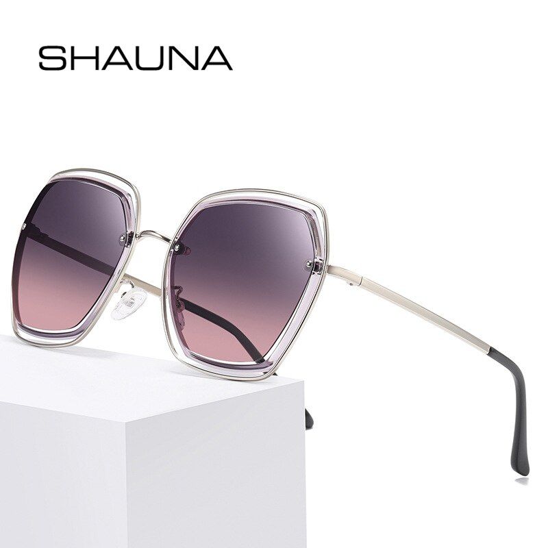 Leopard BlackSHAUNA Fashion Women Polarized Sunglasses Elegant Ladiet Gradient Lens Hollow Out Oversized Square Sun Glasses Shade