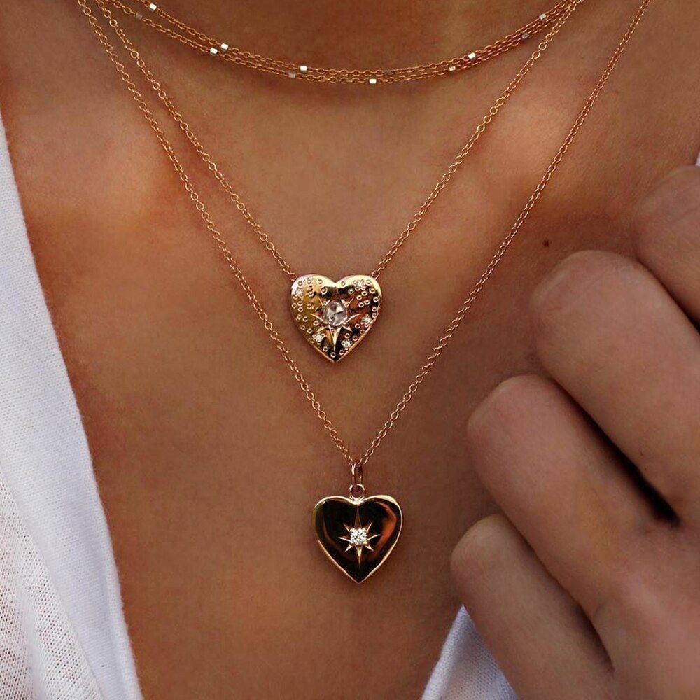 3Pcs/Set Women Fashion Retro Moon World Map Circle Pendant Multilayer Silver Color Necklace Party Charm Jewelry Christmas Gifts