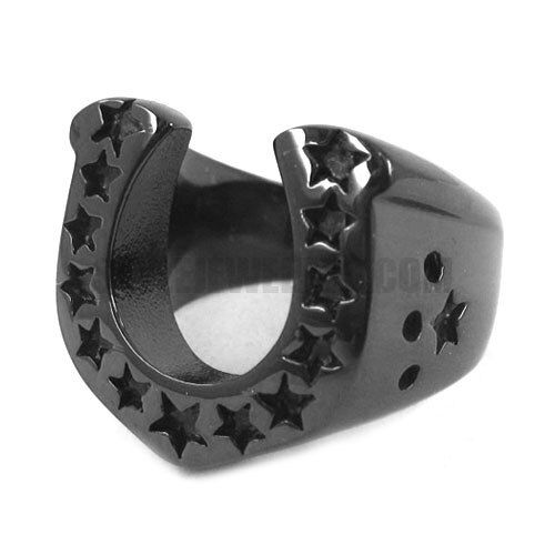 U-Shaped Horseshoe Ring Stainless Steel Jewelry Classic Lucky Stars Motorcycle Biker Men Ring Wholesale SWR0028SE