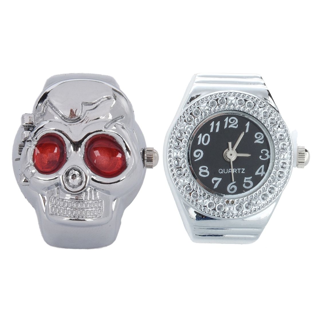 2 Pcs Crystal Ring Clock Quartz Ring Alloy Uni Watch Black & Red