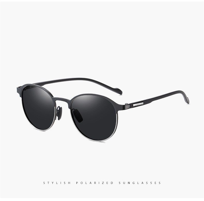 black silver blackPackage BMen Round Polarized Sunglasses Men Women Vintage Rays Brand Designer Semi-Rimless Driving Sun Glasses UV400 Protection