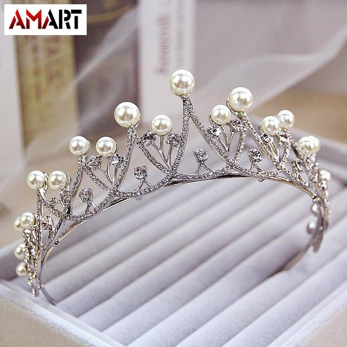 Pearl Crystal Wedding Tiara Crown Rhinestone Headbands Hair Hairband Jewelry Accessories