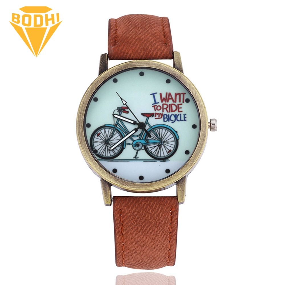 BODHI Unisex Retro Bicycle Canvas Band No Number Round Dial Analog Quartz Wrist Watch