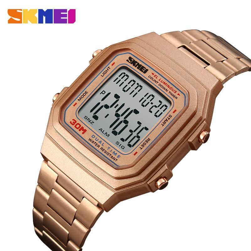 SKMEI Men Sports Watch Digital Fashion Stainless Steel Watch Retro Countdown Waterproof Wristwatches 1337