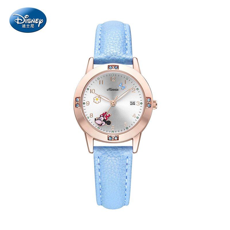 Disney Women Quartz Round Watch Authentic Mickey Mouse Cutie Love Fashion Clock Ladies Leather Band Watches Best Gift