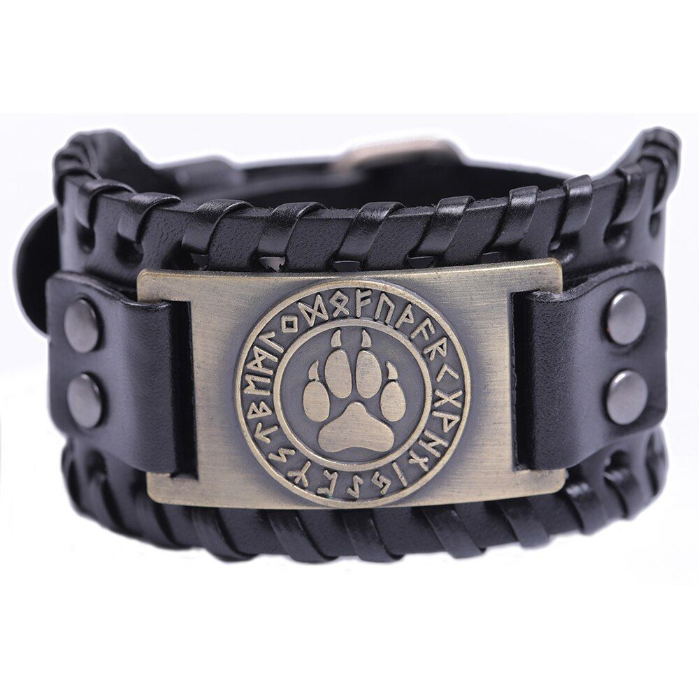 Skyrim Viking Wolf Claws Braided Leather wide Bracelets for men Nordic Runes Wristbands Odin Symbol Bangles Gift