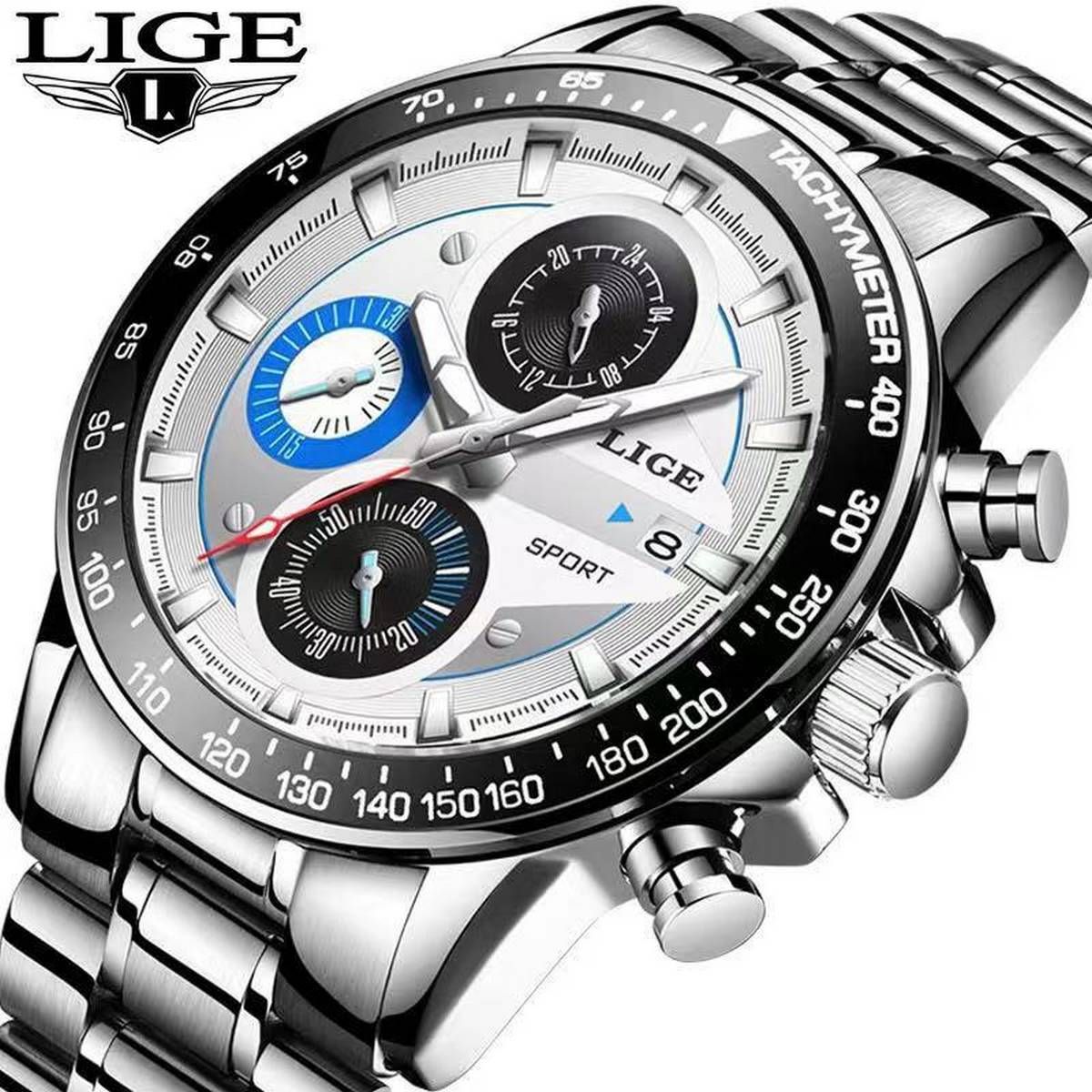 LIGE 9835 Fashion Creative Chronograph Stainless Steel Waterproof Watch