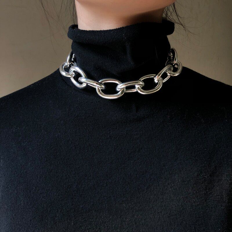 Peri'sBox Gold Silver Color Big Thick Chain Necklace Linked Circle Choker Necklaces for Women Punk Style Vintage Necklace Trendy