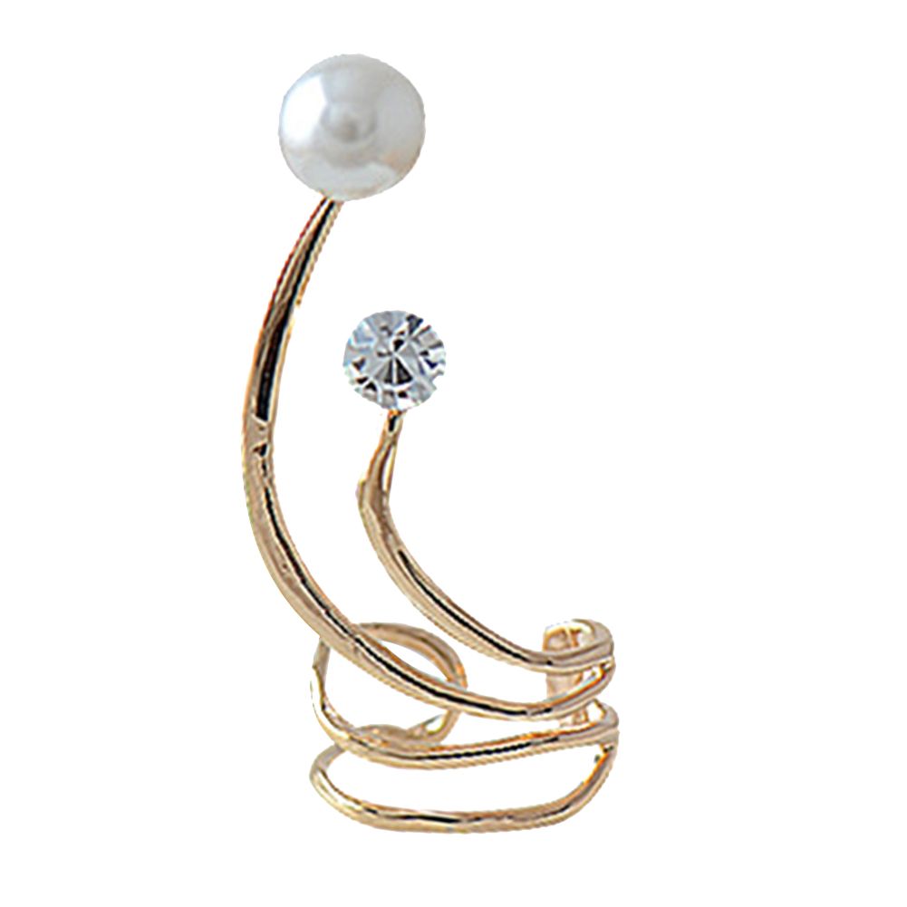 1Pc Women Faux Pearl Rhinestone Spiral Clip On Earring Non Piercing Ear Cuff