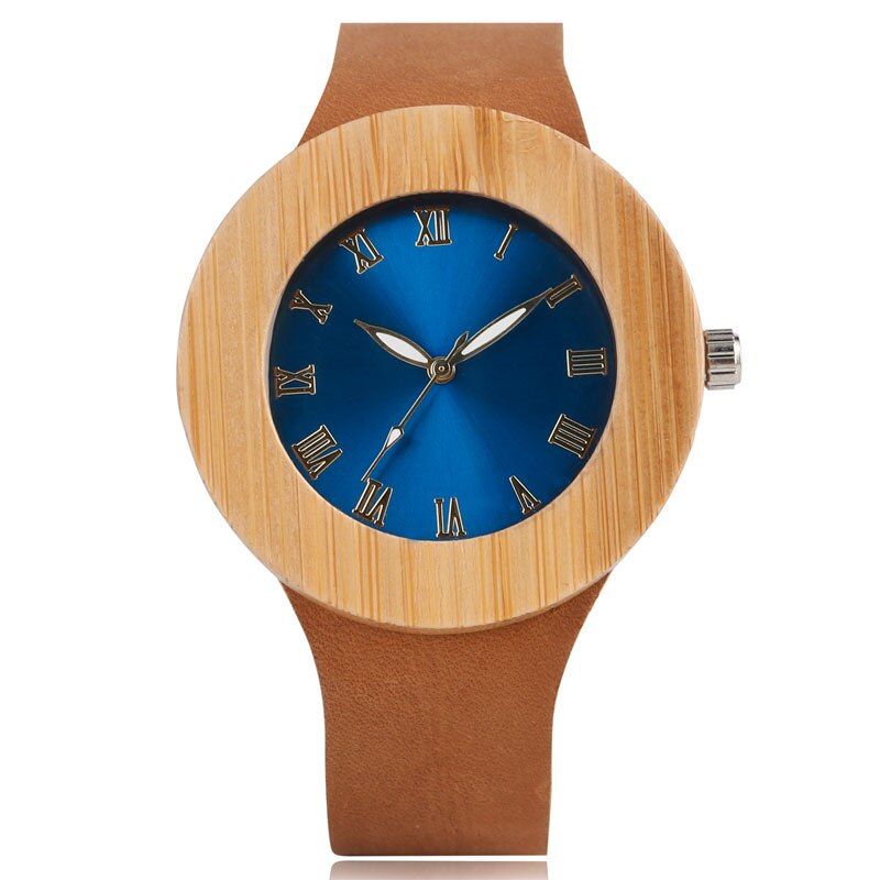 YISUYA Creative Bamboo Blue Green Wood Watch Dial  Leather Casual Lovers Women Roman er Quartz Wristwatch Relojes