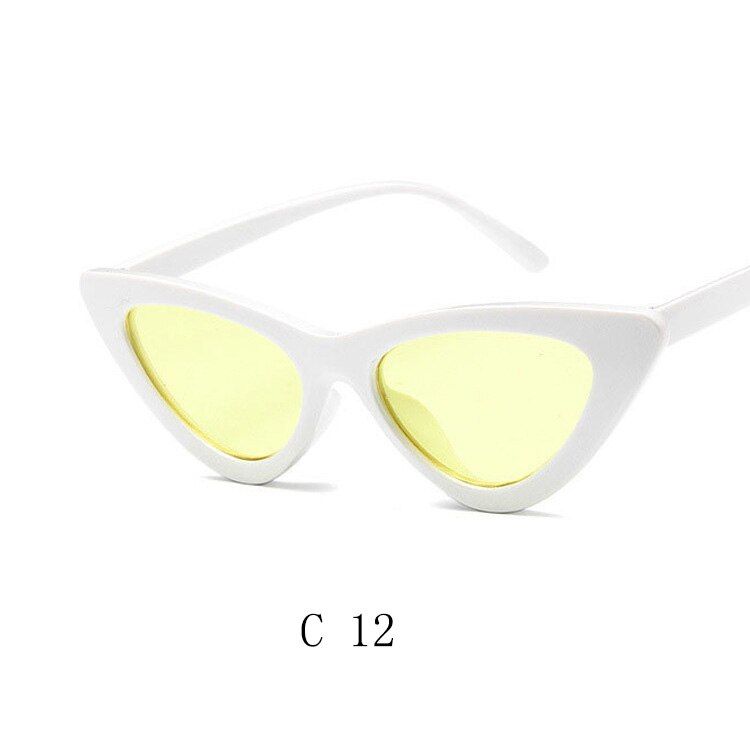C12White-Yellowsunglass Womens sunglasses ladies cute retro cat's eye sunglases for women small glasses UV400 triangle vintage glasses